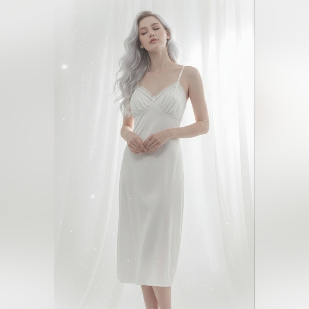 Cream Babydoll Y2K Slip Dress Fairy Whimsigoth Mesh Lounge S